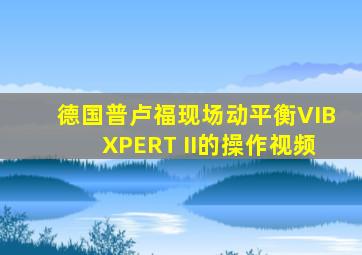 德国普卢福现场动平衡VIBXPERT II的操作视频